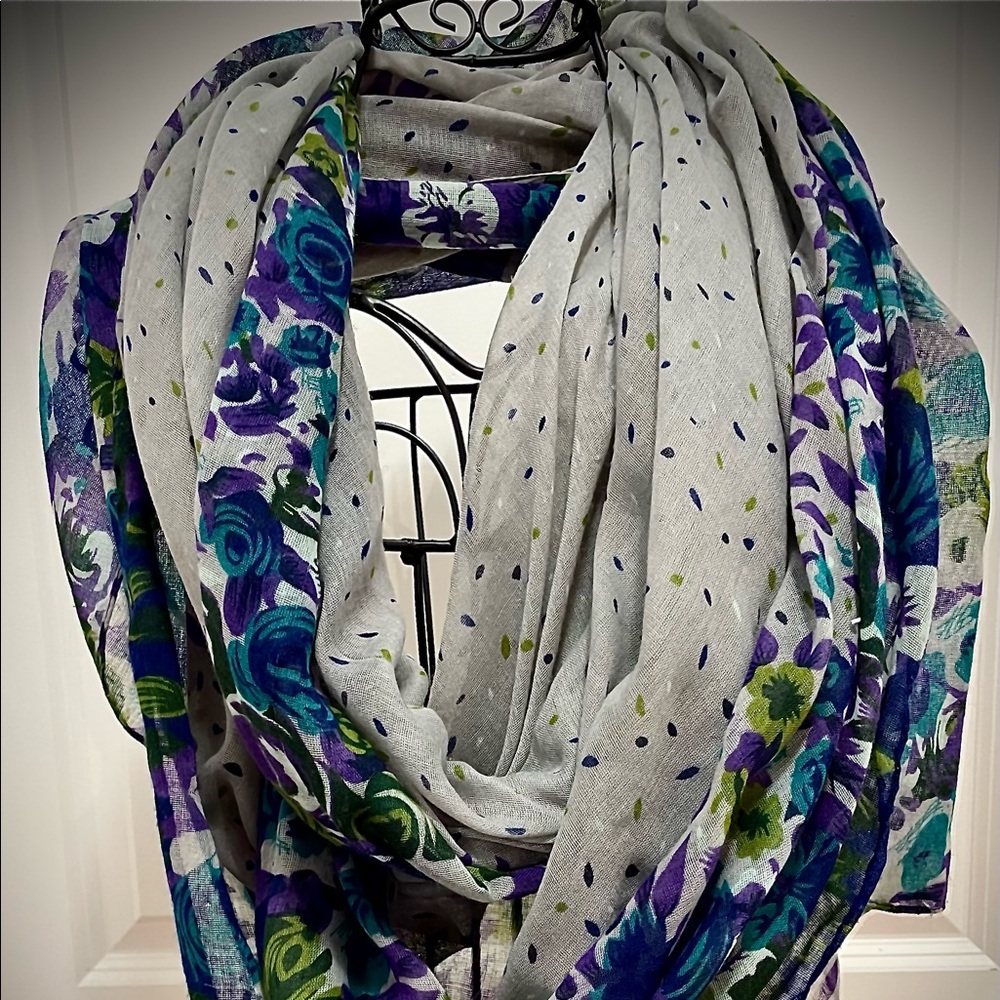 “Cynthia Rowley” Scarf 44” x 72” Grey, Purple Teal, Green, Navy